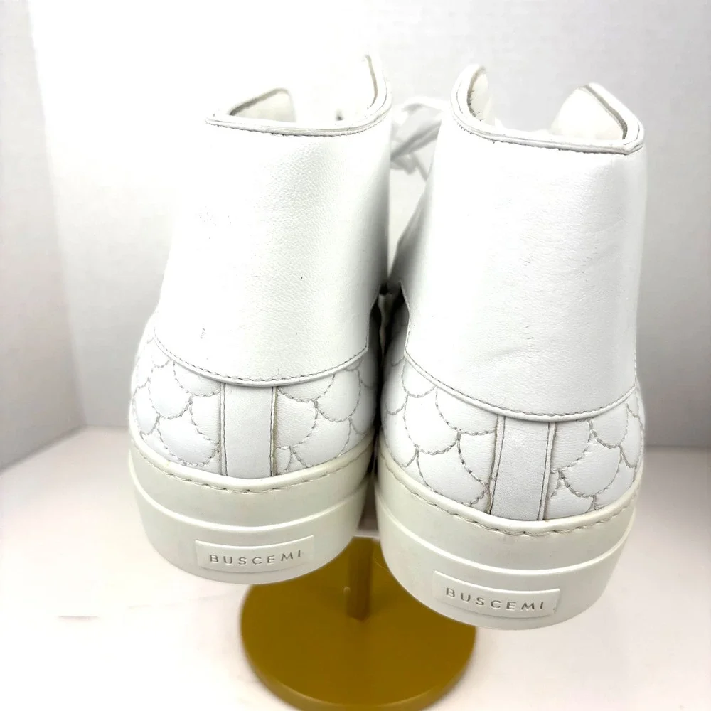 Buscemi 90MM Quilt White Leather Mid Top Men's Sneakers Size 43 US 10 Italy Luxe